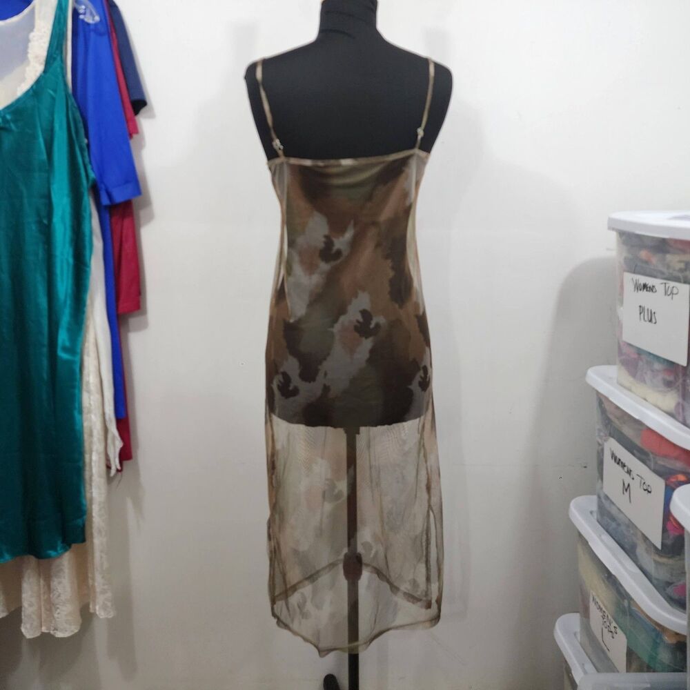 Sheer Mesh Camo-print Sleeveless midi dress Stretch Womens Size S/M - Picture 8 of 16